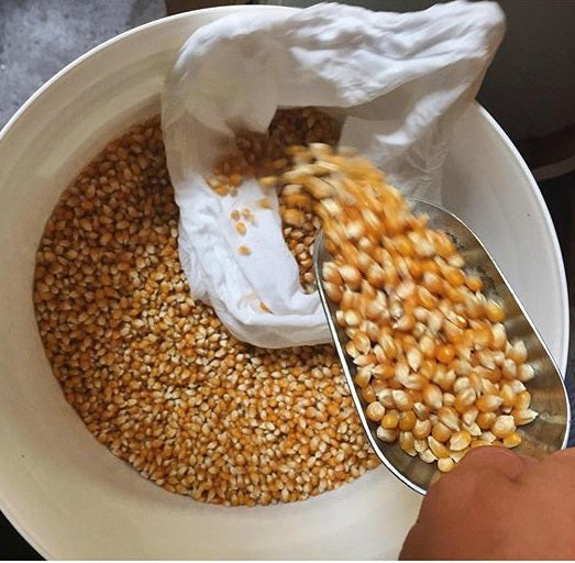4MyEarth Bamboo produce bags are great when bulk shopping for nuts, seeds & grains. Shown here with corn kernels.