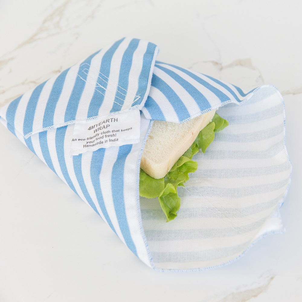 4MyEarth Sandwich Wrap Denim Stripe with a salad sandwich