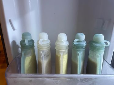 4MyEarth reusable yoghurt pouches with food in freezer door