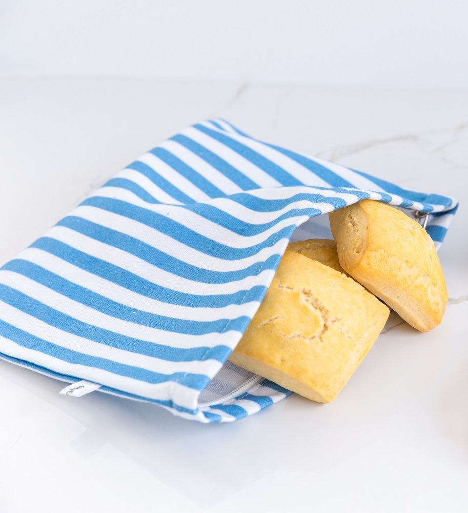 Machine washable Cotton Food Bag - Denim Stripe