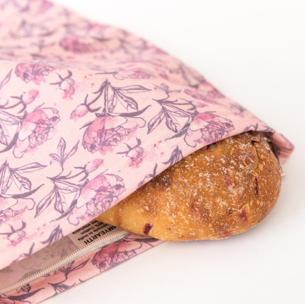 4MyEarth Bread bag in pretty pink peonies print