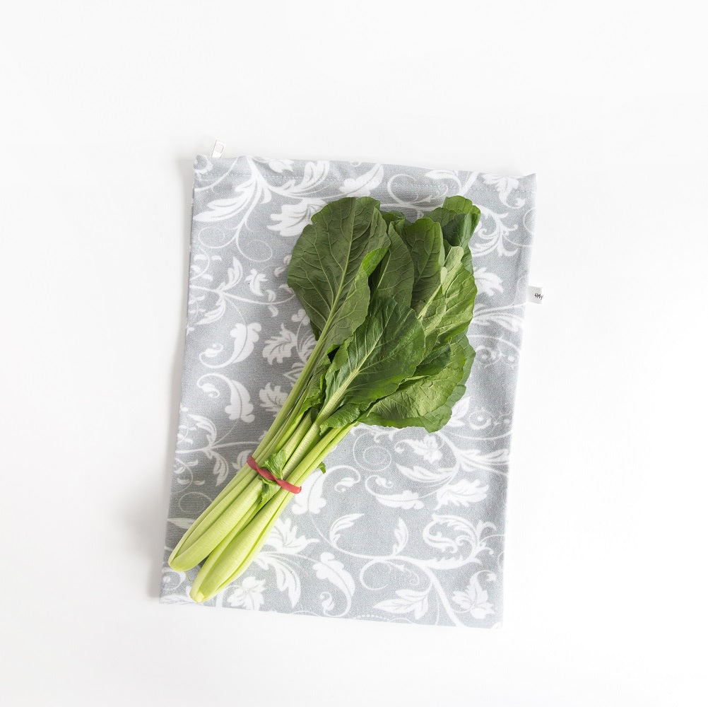4MyEarth Bread bag in Silver Vine design showing silverbeet, great for veggie storage