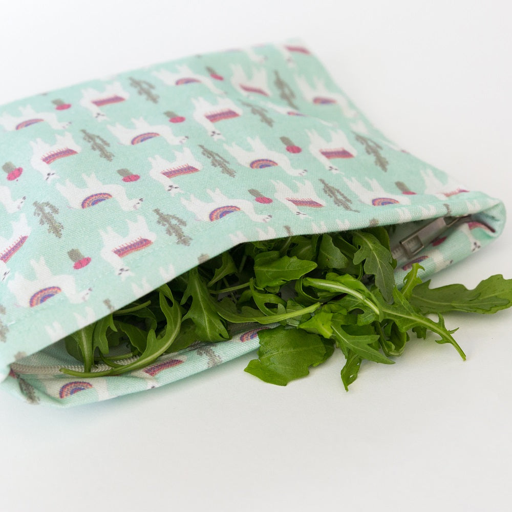 Machine washable resuable food storage bag - Llamas print