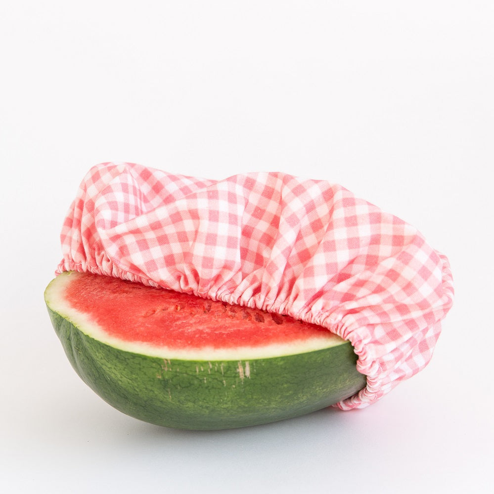 4MyEarth Food Cover XL in Red Gingham print on cut watermelon