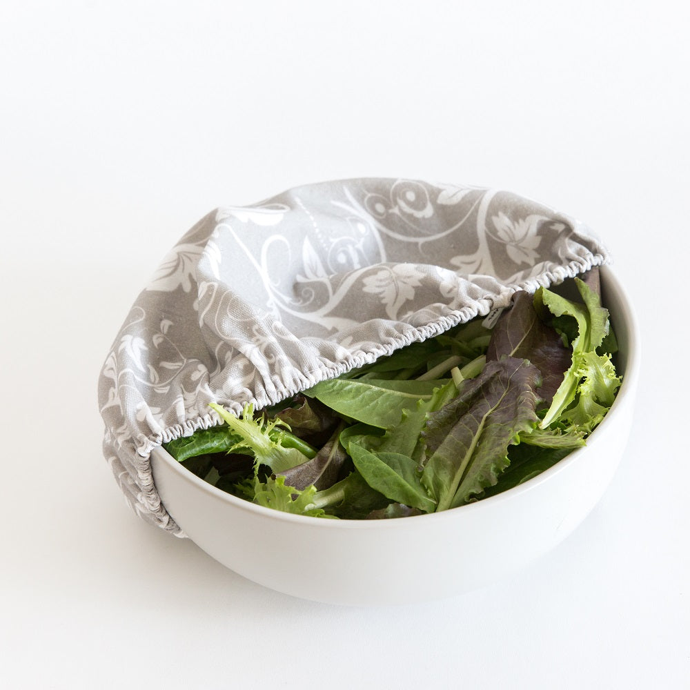 4MyEarth Food Cover XL in silver vine on salad bowl