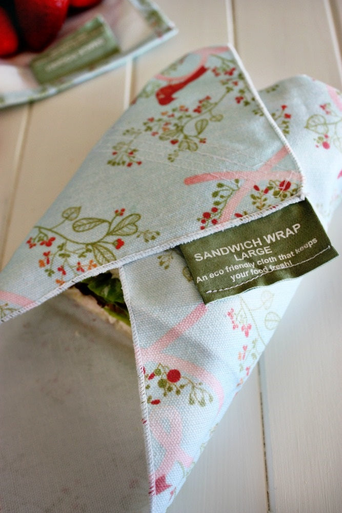 4MyEarth Sandwich Wrap in blues of Love Birds print 