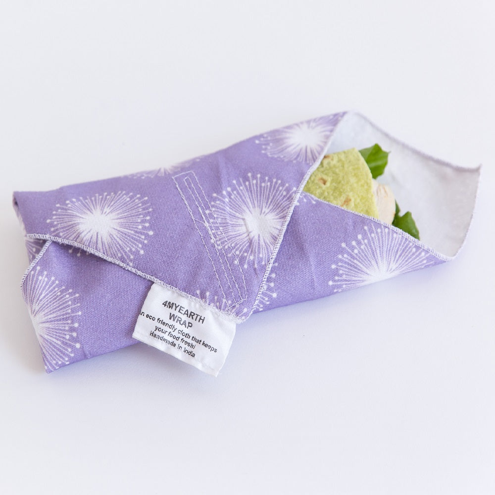 4MyEarth Sandwich Wrap with a bread wrap in Purple Dandelion print