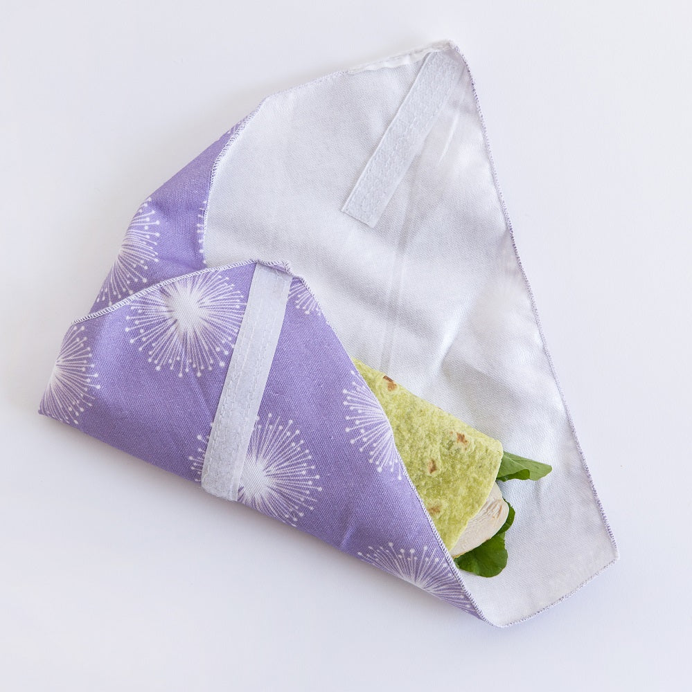 4MyEarth Sandwich Wrap with a bread wrap in Purple Dandelion print
